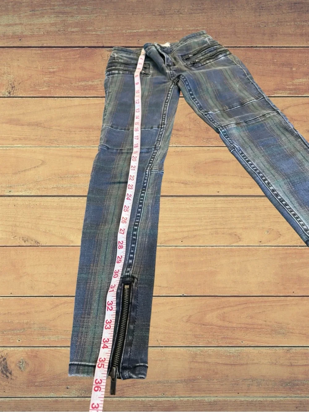 Free People Women's Lennon Tartan Plaid  Ankle  Zip Moto Jeans Size 24